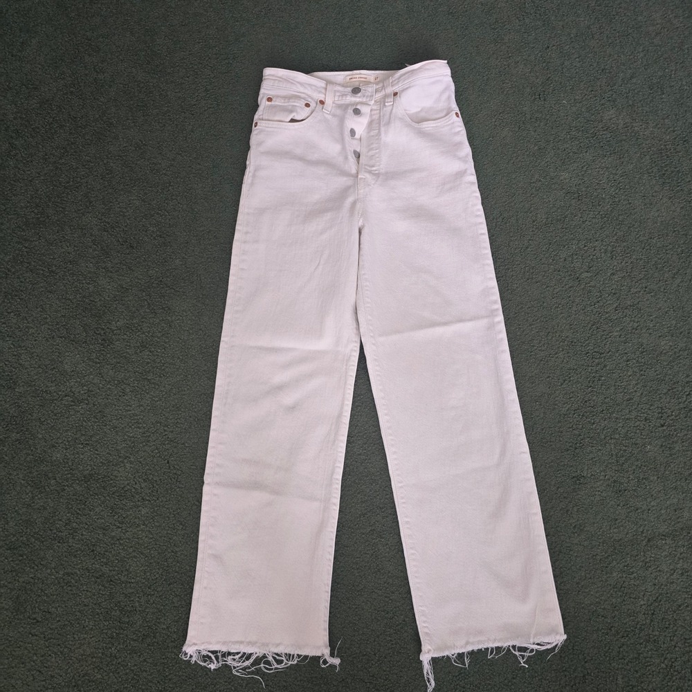 Levis Ribcage Straight Jeans Womens 27 Off-White Ultra High Rise Raw Hem